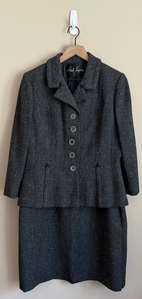 Dress Suit Vintage Wool Tweed Secretary Adele Simpson 50s 60s Womens Size Medium - Image 2 of 4