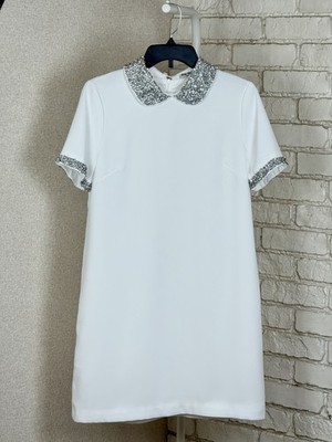Miu Miu White Mini Dress with Crystal Embelishrd Collar and Cuffs Size M |  eBay