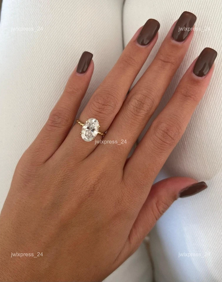 14K Yellow Gold 3CT Oval Cut Lab Grown Diamond Wife Prong Solitaire Ethnic Ring - Image 2 of 4