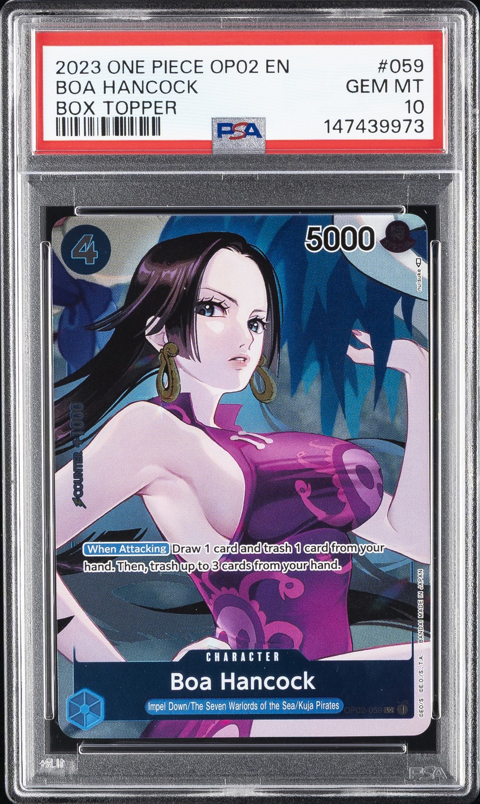 2023 ONE PIECE OP02-PARAMOUNT WAR BOX TOPPER #059 BOA HANCOCK PSA 10