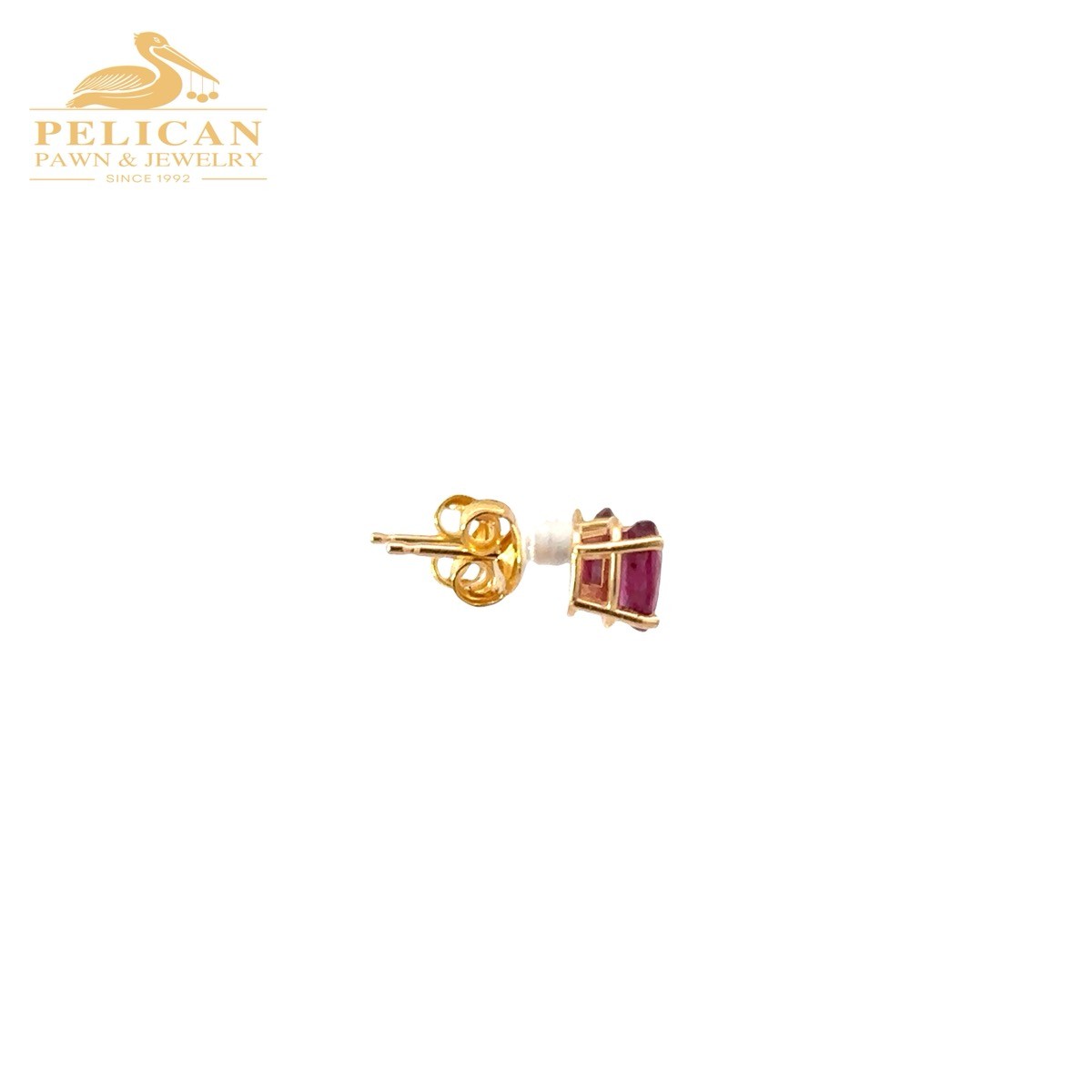 Ruby Oval Solitaire Stud Earrings 10K Yellow Gold… - image 3