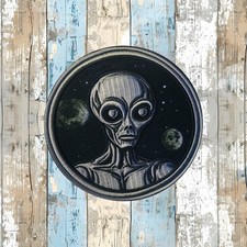 Gray Space Alien Patch Iron-on Applique Outer Space Badge Creature Sci-Fi Planet