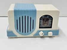 VTG ADDISON 2 WATERFALL WHITE & BLUE PAINTED BAKELITE DECO TUBE RADIO