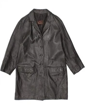 GALLOTTI Womens Leather Coat UK 14 Medium Black Leather IS06