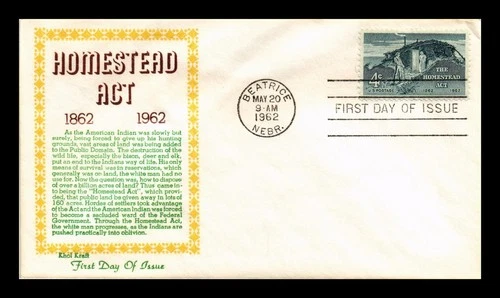DR JIM STAMPS US COVER HOMESTEAD ACT 100TH ANNIVERSARY FDC KHOL KRAFT