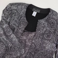 Alex Evenings Womens 2 PC Set Jacket Tank Top Black Silver Paisley L