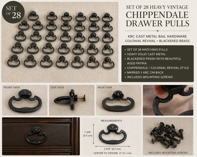 KBC Chippendale Blackened Brass Bail Drawer Pulls 2'' C-C, Set of 28 