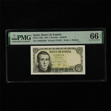 1951 Spain Banco de Espana 5 Pesetas Pick#140a PMG 66 EPQ Gem UNC