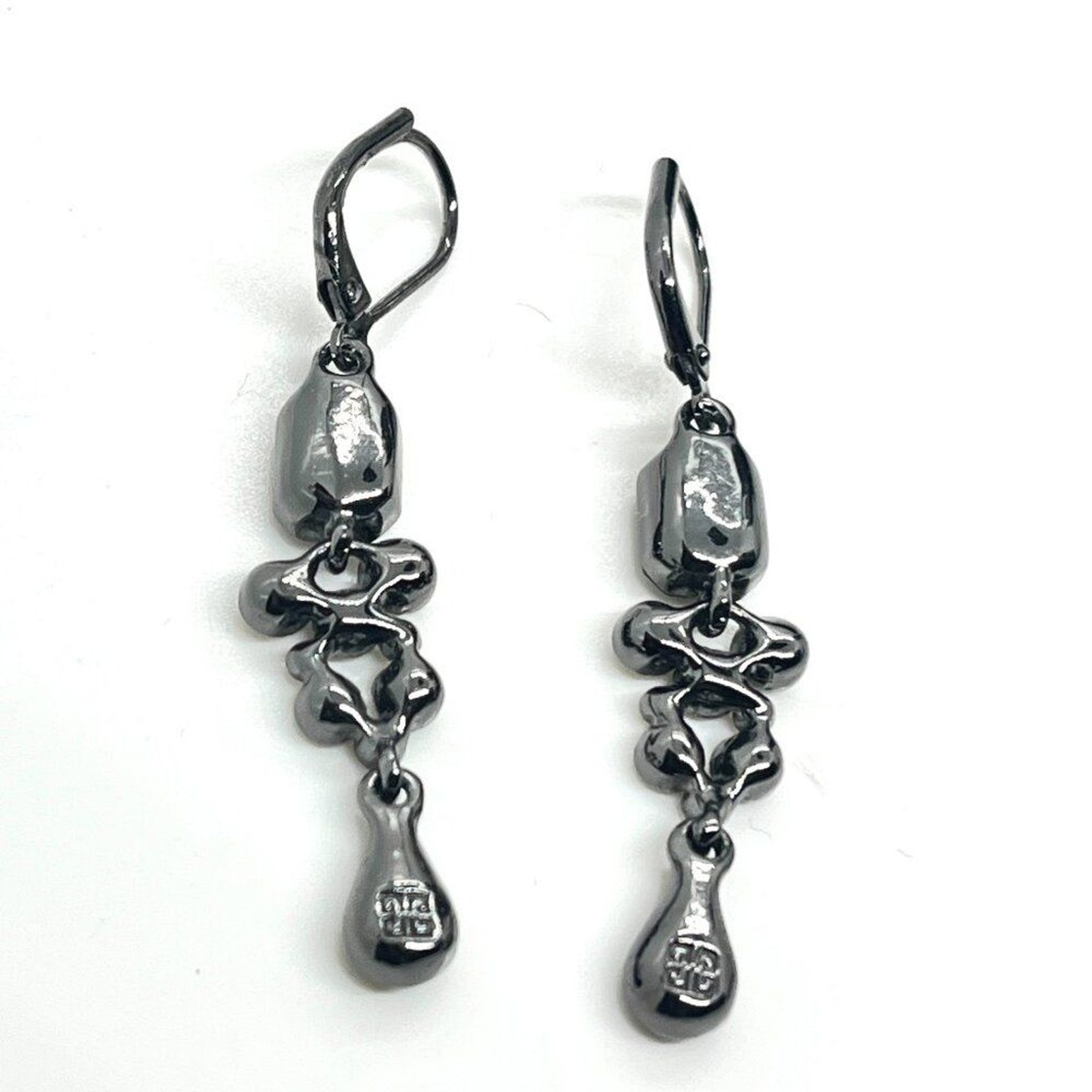 GIVENCHY Gunmetal Black Rhinestone Drop Earrings Faceted Glass Leverback Classic thumbnail 10