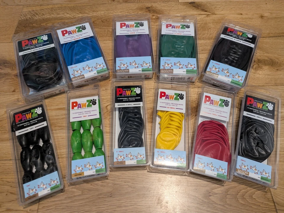 Protex PawZ 12 Rubber Dog Boots Waterproof Reusable Protection Tiny - XL