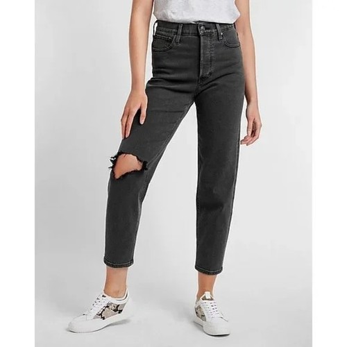 Jeans Express vita super alta nero strappato papà 8 - Foto 1 di 9