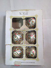 5 Vintage Noelle Glass Ornaments Silver With Daisies MCM made in USA 42A