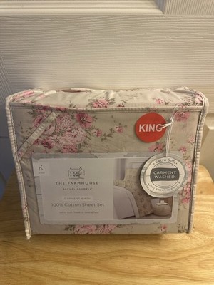 Shabby Chic Farmhouse by Rachel Ashwell Beige /Pink Floral King Sheet Set 4pc