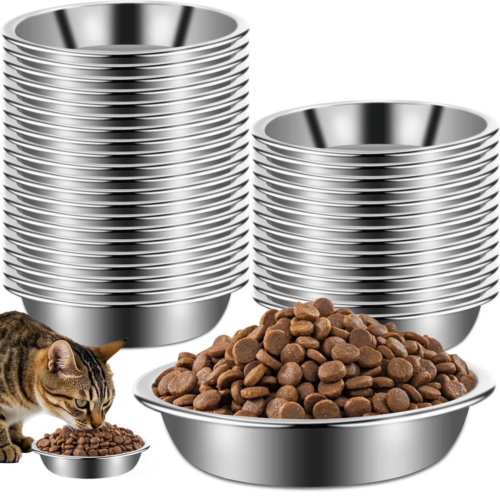 12Pcs Cat Bowls,Stainless Steel Cat Food Bowls,Metal Cat Dishes Whisker Fatig...