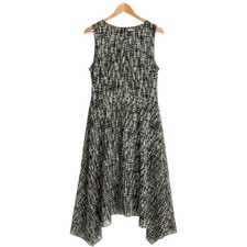 Jessica Howard Dress Women 14 Green Abstract Mesh Handkerchief Hem Midi