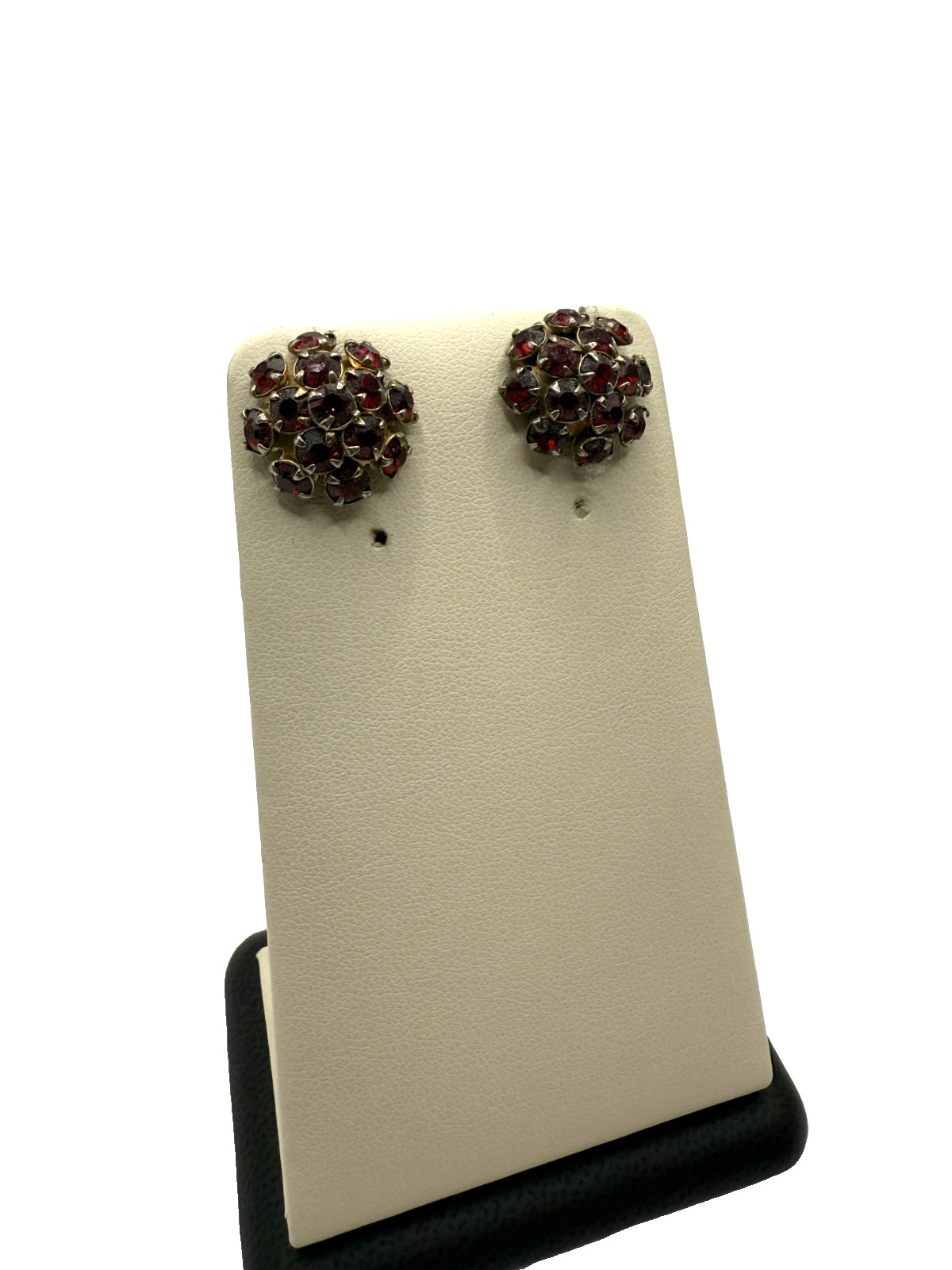 Vintage Ruby Red Rhinestone Cluster Earrings - Mi… - image 2