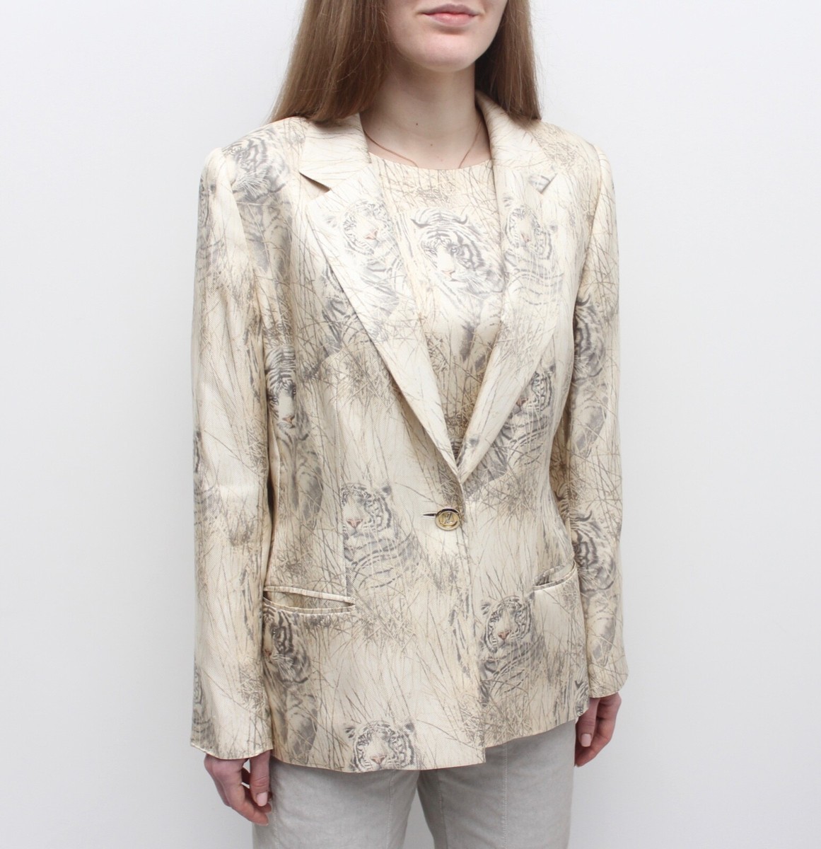 ESCADA エスカーダ ドイツ製 シルク100% 花柄 ジャケット 38 M Womens ESCADA by Margaretha Ley Silk Snow Tiger Suit Jacket Blazer