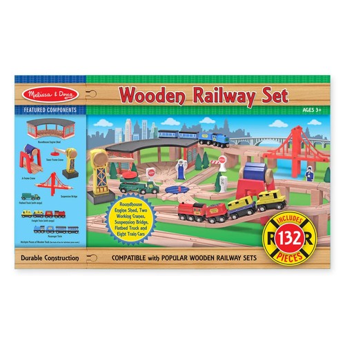 Railway Train Track Set Rail Road Kids Wooden Toy Deluxe Melissa & Doug 10701 - Picture 8 of 9
