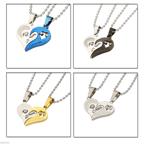 His and Hers Gifts Stainless Steel Love Heart Men Women Couple Pendant Necklace - Picture 12 of 17