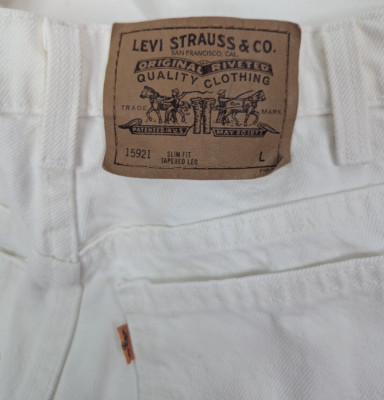 Vtg 90s Levis 15921 912 Slim Fit Tapered Leg Orange Tab Denim White Jeans 8 Long