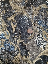 1 Yard Black Blue Abstract 4 way Stretch Soft Knit Sequin Fabric