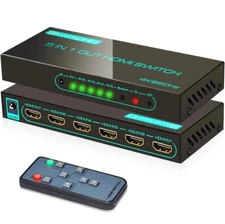 SkycropHD 4K@60Hz HDMI Switch, 5 in 1 Out HDMI 2.0 Switcher with Remote Support