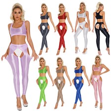 Womens Vest And Pants Slim Fit Sportswear Solid Color Crop Top With Pantyhose
