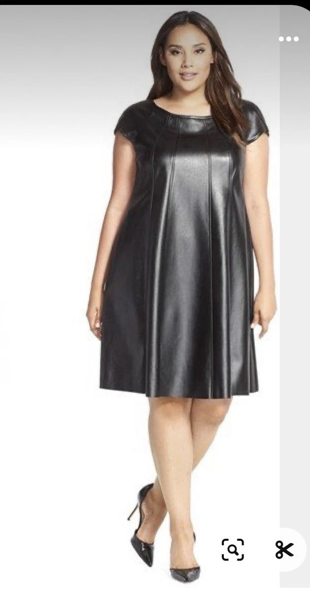 Gabby Skye Women s Plus Size 24 W Faux Black Leather Trapeze Swing