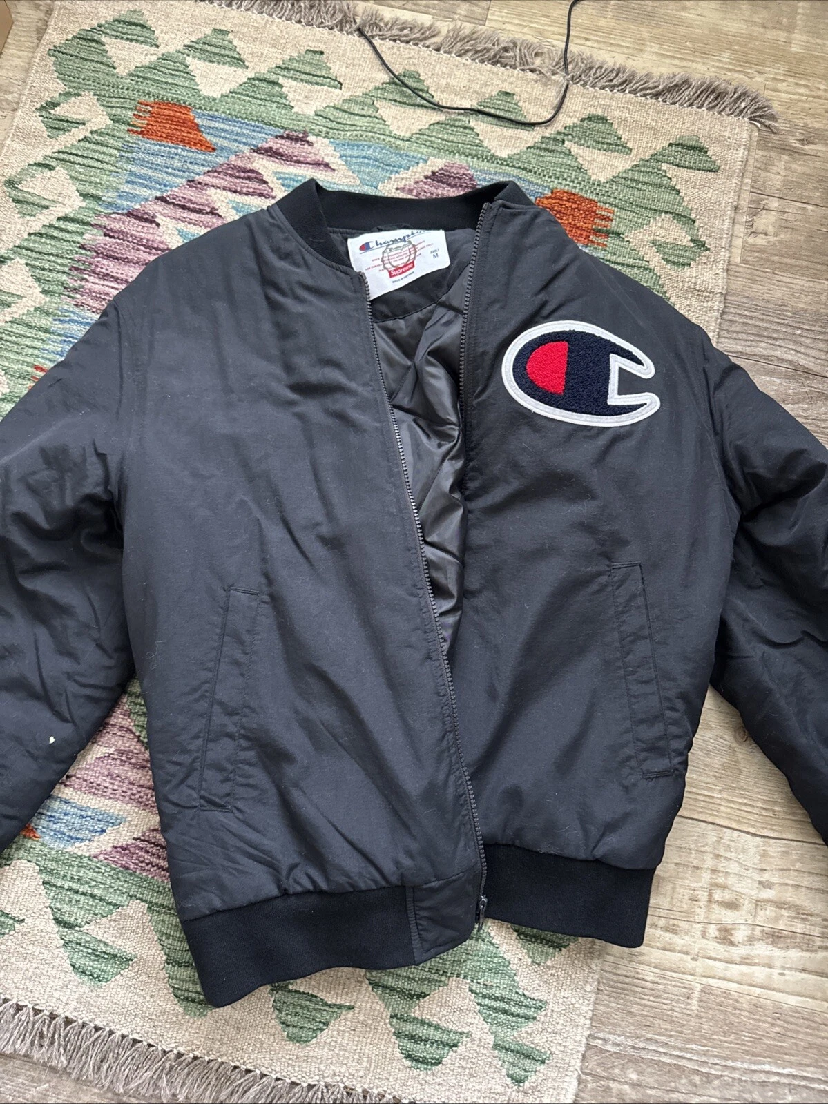 VESTE FW17 SUPREME CHAMPION COULEUR BLOQUÉE NOIRE taille M Medium 2017