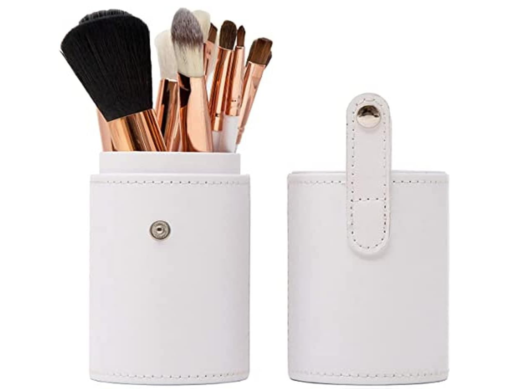 15-Piece Professional Makeup Brush Set with White Cup Holder-image