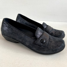 Dansko Womens Sz 9 EU 39 Loafer Olena Heel Slip On Shoes Black Metallic Silver