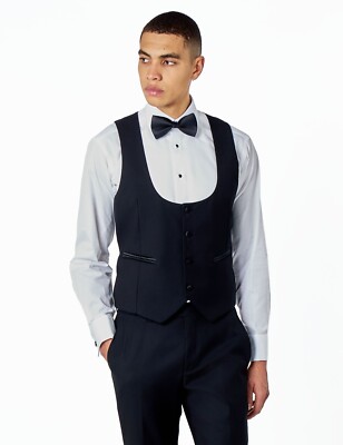 Mens Black Tuxedo Dinner Suit Waistcoat Scoop Low Cut Tailored Fit Dress  Vest UK