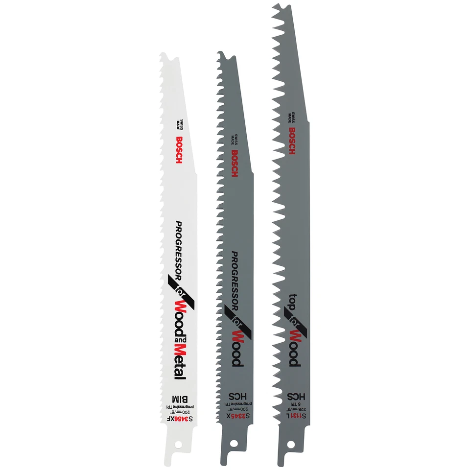 Bosch 3 Piece Reciprocating Saw Blade Set for Cutting Wood and Metal