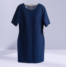 Mario Serrani Italy Women’s Textured Knit Stretch Shift Dress Navy Size M