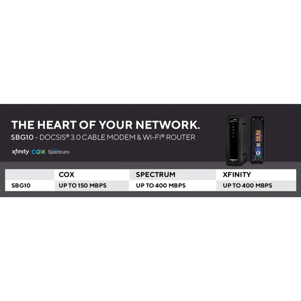 ARRIS SURFboard SBG10 Wi Fi Cable Modem 686 Mbps High Speed Internet Gateway - Image 3 of 4