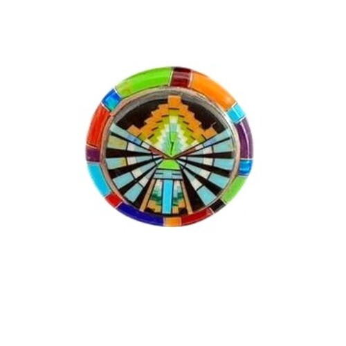 Southwestern Inlaid Torch Sterling Silver Ring Micro Mosaic Multi Stone Sz 6 - Picture 1 of 10