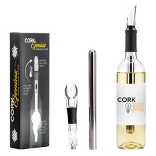 Cork Genius Wine Chiller and Aerator with Perfect-Pour Spout - Stainless-Steel