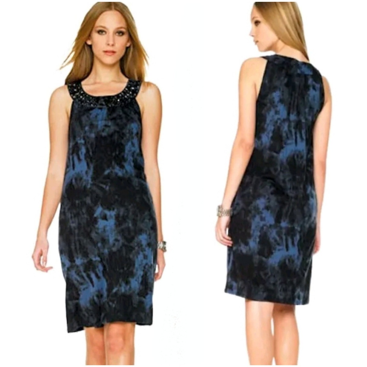 Michael Kors Tie Dye Washed Indigo Jersey Embellished Easy Dress M | eBay
