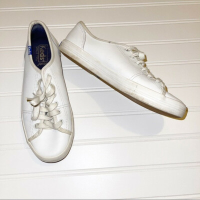 Keds Womens Champion Leather Low Top Lace Up Fashion Sneakers, White, Size 