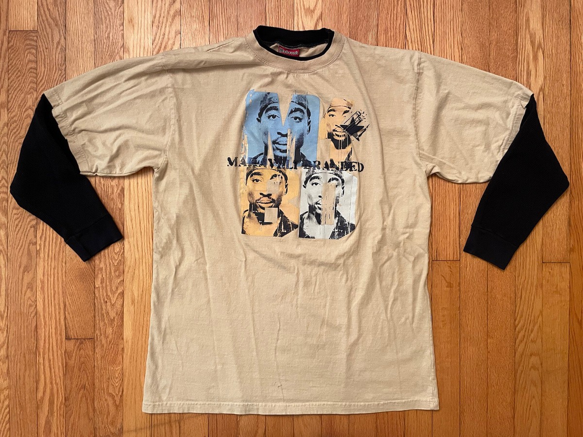 Vtg Y2K Tupac Makaveli Oversized Long Sleeve Hip-Hop Rap T-Shirt