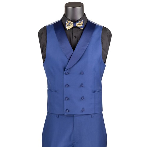 VINCI Men's Navy & Gold Jacquard 3pc Modern Tuxedo w/ Bow-Tie - NEW - Picture 3 of 4