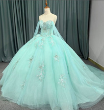 Aqua blue Quinceanera Dresses Ball Gown Applique Princess Glitter Sweet 16 Dress