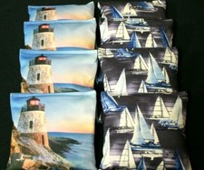 Custom LIGHTHOUSE Sailboats Nautical Set of 8 ACA Regulation Cornhole Game Bags
