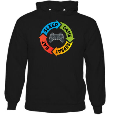 Eat Sleep Game Repeat Herren Lustiger Gaming Hoodie Konsole PS4 XBox PC Controller