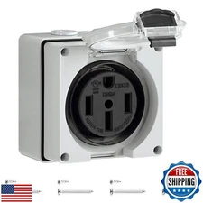 WILAWELS 50 Amp RV Power Outlet Box, 125V/250V NEMA 14-50R RV Outlet, Weather