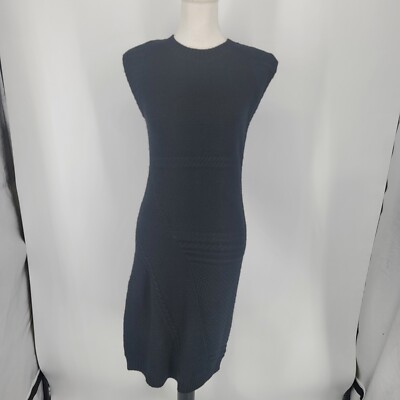 W by Worth 100% Wool Knit Sweater Dress Black Sleeveless Button