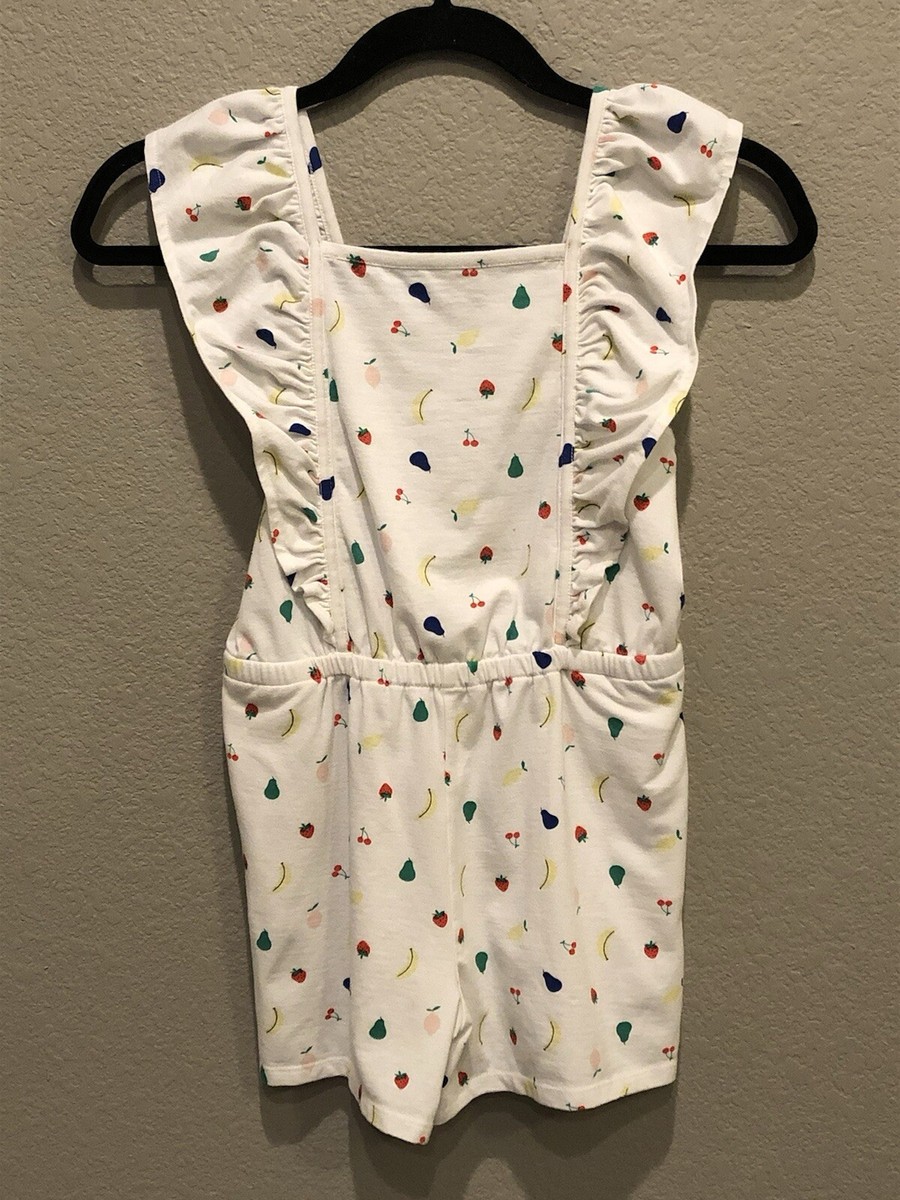 Tucker And Tate Girls Size White Fruit Pattern Romper Pockets