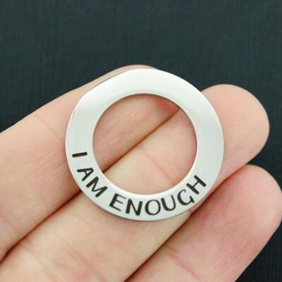 I Am Enough Stainless Steel Affirmation Circle Charms - BFS021-0920