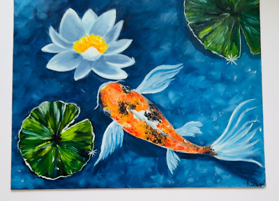 白と金の鯉』F10 油彩画 oil painting art 白と金の鯉』F10 油彩画 oil