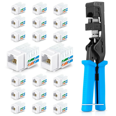 Speed Termination Tool + 20 Pack of RJ45 CAT6A UTP Keystone Jacks - White